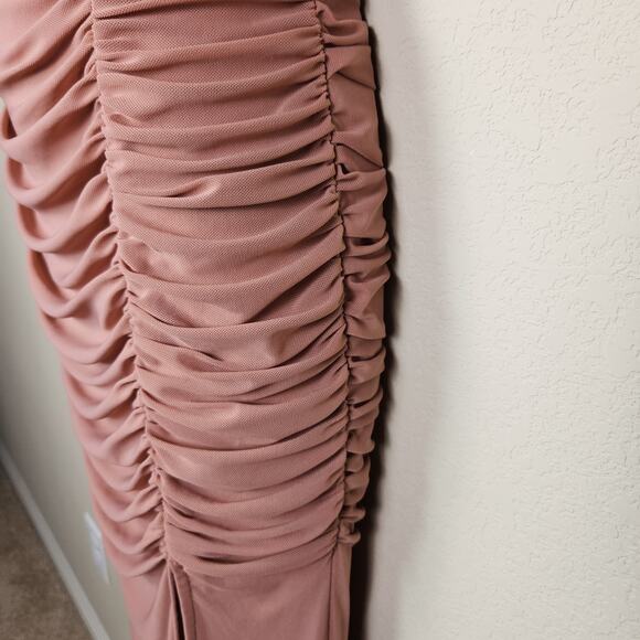 Lulus Revel Romance Formal Dress Size S Off Shoulder Rose Long Maxi Ruched Mesh - Picture 10 of 16